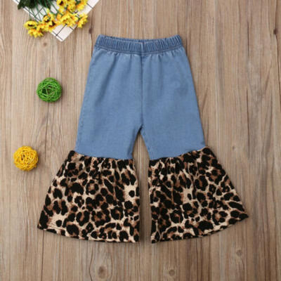 

US New Fashion Toddler Kids Baby Girls Leopard Denim Jeans Casual Pants Trousers