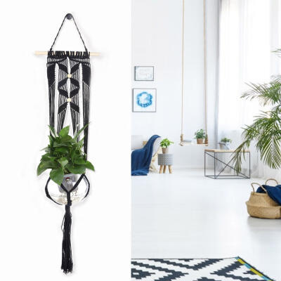 

Greensen Wooden Stick Black Woven Cotton Rope Plant Pot Holder Legs Hanging Rope Baskets Net Pocket