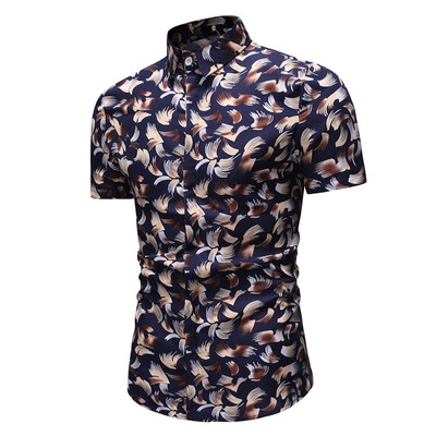 

Tailored Mens Comfy Printed Turn-Down Collar Slim Fit Short Sleeve Top Shirt Blouse