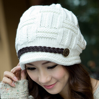 

Woman Winter Bonnet Hat Female Knitted Crochet Casual Cap Beanies For Women Solid Color Hat