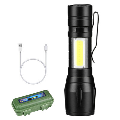 

3Mode Mini USB Rechargeable XPE COB LED Flashlight Torch Zoom Lamp Light Portabl