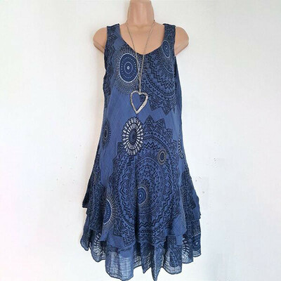 

Women Lady Floral Tank Sleeveless Short Mini Shift Dress Boho Summer Sundress
