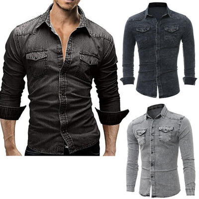 

Fashion Men&39s Jeans Casual Slim Fit Stylish Wash-Vintage Denim Shirts Tops