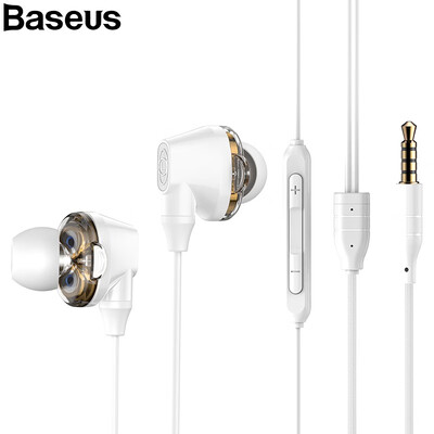 

Baseus 35mm Wired Earphone With Mic Double Dynamic In-ear Earbuds Earphones With Microphone For Samsung XiaoMi iphone 6 6S
