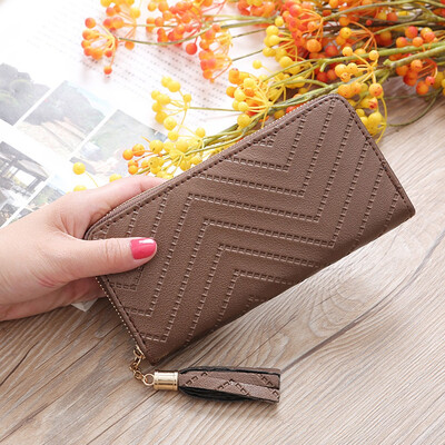 

Tailored Women s Fashion Trend Solid Color Long Fringed Leather Card Wallet