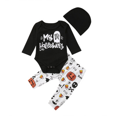 Newborn Baby Boy Girl My 1st Halloween Romper Jumpsuit Pants Outfits Set Clothes