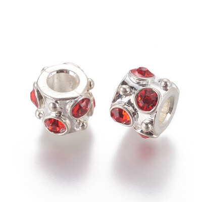 

Silver Plated Alloy Rhinestone European Beads Large Hole Column Beads Light Siam 10x8mm Hole 5mm