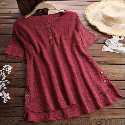 

Women Plus Size Summer Blouse Tunic Holiday Ladies Cotton Linen T-shirt Tops