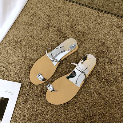 

Slippers Girl Hearts Inside Outside Wear Summer Fashion Beach Pinch Water Drill Flat Bottom Seaside Holiday Girl Slippers Student