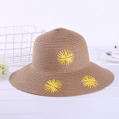 

Springsummer new sun flower straw hat sun-drenched vacation beach hat straw shade sun-proof fisherman hat wholesale