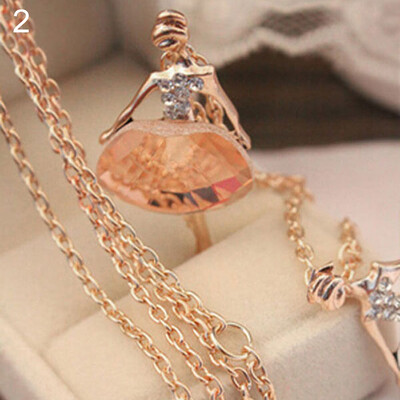 

Women Fashion Rhinestone Ballet Girl Pendant Sweater Chain Necklace Jewelry