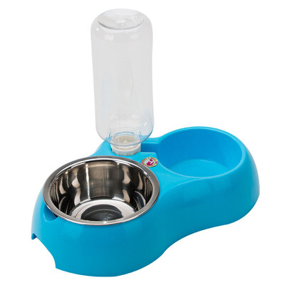 

Fantasy bubble pet dog bowl cat bowl cat dog supplies dog basin cat Teddy dog food bowl automatic drinking water double bowl rice bowl with water bottle blue trumpet