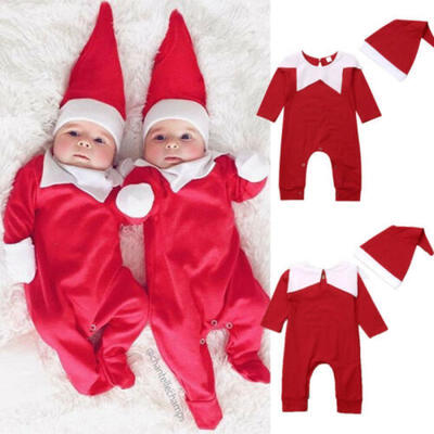 

Christmas Elf Costume Newborn Kids Baby Boy Girl Romper BodysuitHat Outfits US