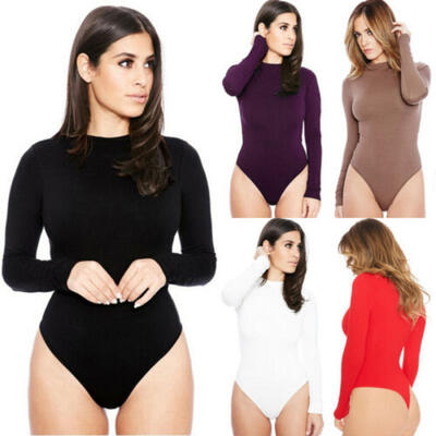 

US Stock Women Long Sleeve Bandage Bodysuit Leotard Tops Blouse Jumpsuit Rompers