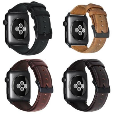 

Genuine Leather Wax Oil Skin band bracelet for Apple Watch Series 321 Men Wome