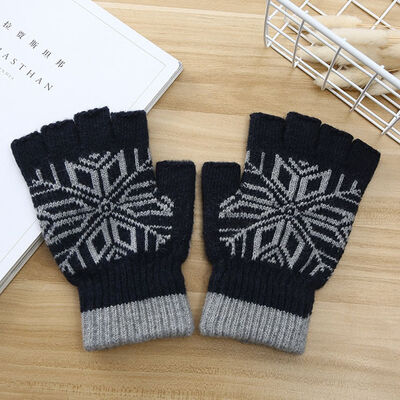 

Men Wool Knitted Stretch Elastic Warm Gloves Half Finger Fingerless Gloves Mittens