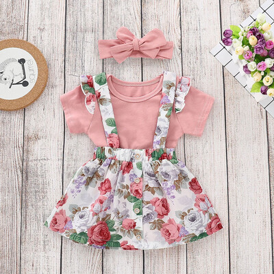 

Newborn Toddler Baby Girls Summer 3Pcs Tops Romper Floral Skirt Outfits Set Clothes Cute