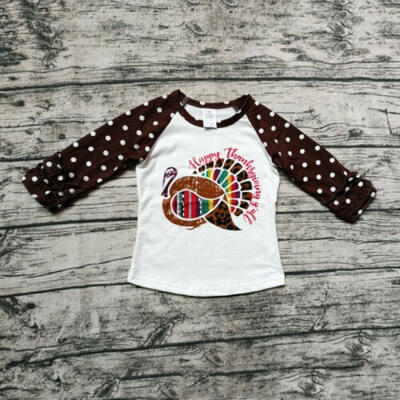 

Toddler Kid Baby Girl Boy Letter Turkey Ruffle Tops T-Shirt Thanksgiving Clothes