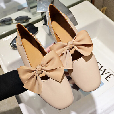 

Bean Bean Shoes Womens Head Korean Version Baitai ins Grandmas Shoes Shallow Flat-heeled Butterfly Knot Late Single Shoes