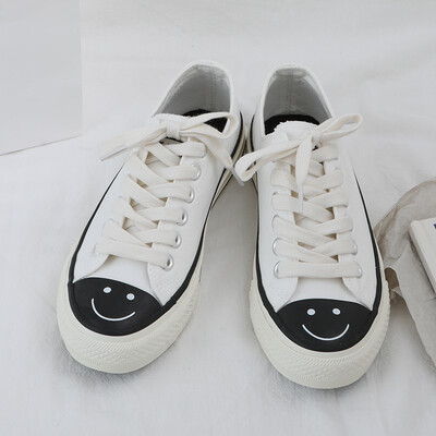 

Canvas shoes female ulzzang Joker Korean students 2019 summer new shoes red smiling face cute tide shoes