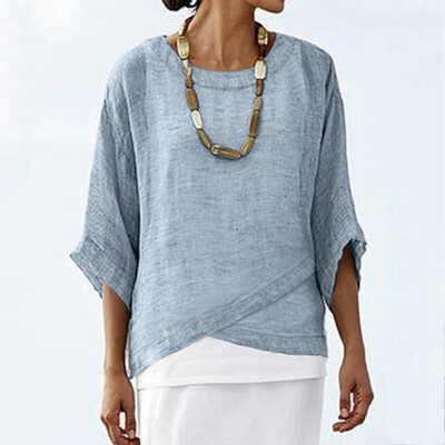 

Starmoon Women Casual Solid Round Neck Three Quarter Sleeve Loose Tops Blouse Shirt