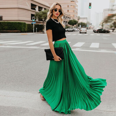 

Roseonmyhand Womens Fashion High Waist Fold Soild Vintage Loose Beach Wrap Maxi Long Skirt
