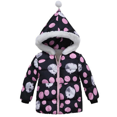 

Children Girls Winter Hooded Dot Cartoon Printed Fleece Cotton-padded Coat