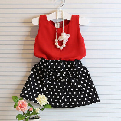 

Fashion Chiffon Tops Dot Skirt Clothes Toddler Girls Kids Dress Outfits Set 2-7T