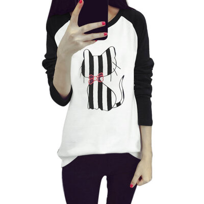 

Autumn Womens T-Shirt Lovely Character Printed Long Sleeve Tops