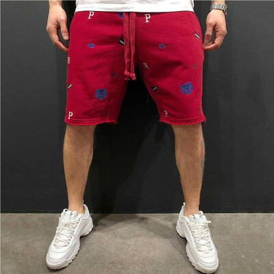 

Gobestart Fashion Men Summer Casual Embroidery Sport Elastic Waist Short Pants Trousers
