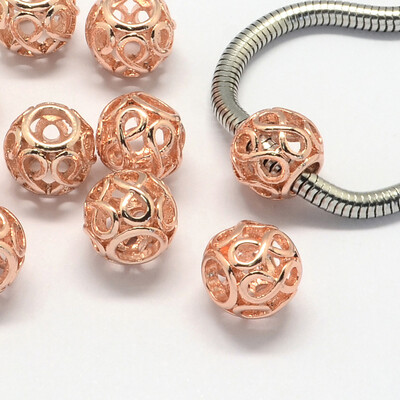 

Alloy European Beads Large Hole Beads Rondelle Hollow Rose Gold 11x95mm Hole 5mm