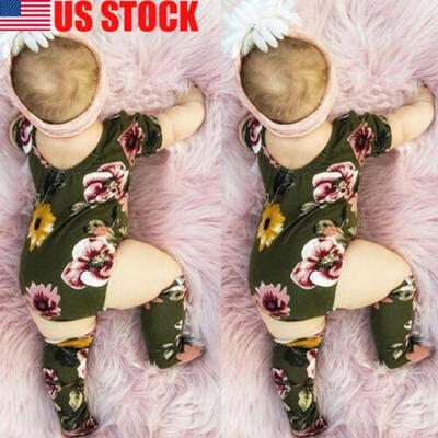 

Summer Newborn Baby Girl Clothes Floral Romper Bodysuit Jumpsuit Outfit 2PCS Set