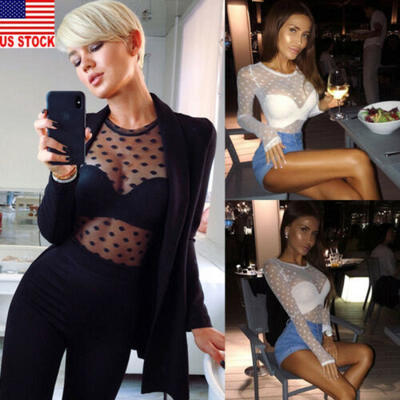 

US Sexy Women See through Sheer Mesh Long Sleeve Party Club Blouse T-Shirt Tops