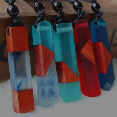 

2 PCS Women Men Necklace Handmade Vintage Resin Wood Statement Necklaces Long Rope Wooden Pendants Necklace Jewelry Birthday