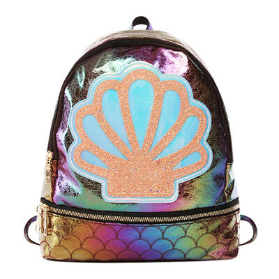 

Laser Shell Zip Backpack Women Girls PU Leather School Travel Rucksack