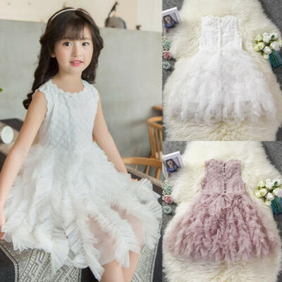 

US Kids Baby Girl Flower Dress Lace Tutu Party Gown Bridesmaid Dresses Sundress