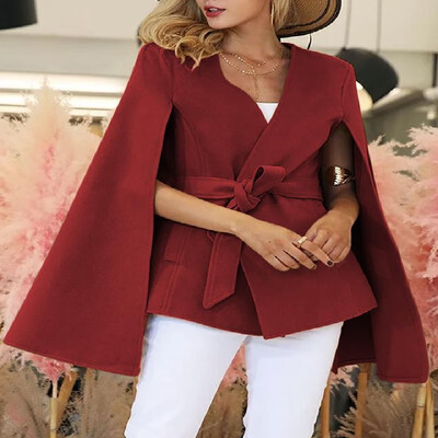 

Solid Slit Sleeves Strappy Shawl Collar Open Front Coat