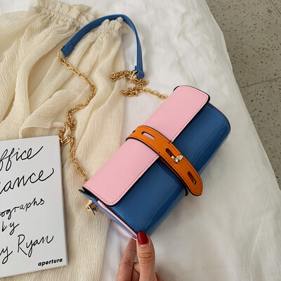 

Net red contrast bag summer new 2019 patent Boston pillow womens bag chain shoulder Messenger bag