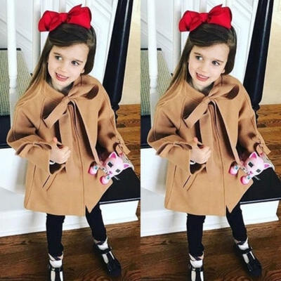 

Cute Kids Baby Girls Warm Wool Bowknot Coat Overcoat Outwear Jacket Clothes