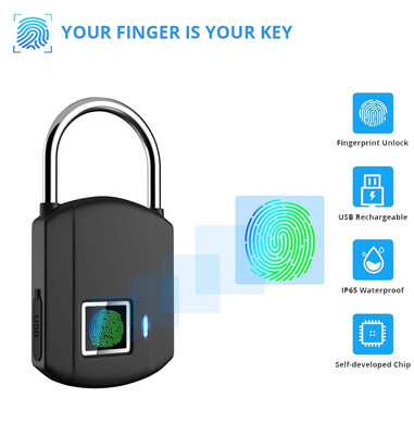 

〖Follure〗Fingerprint Padlock Waterproof Smart Lock keyless Digital USB Recharge