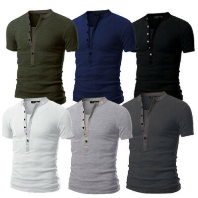 

Mens Slim Fit V Neck Short Sleeve Muscle Tee T-shirt Casual Tops Henley Shirts