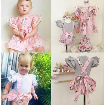 

Baby Girl Sister Match Summer Clothes Kid Floral Dress Romper Overall Shorts Set