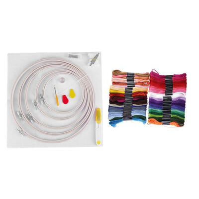 

5pcs Bamboo Embroidery Hoops with 50 Colors Skeins Embroidery Thread Set