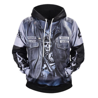 

Autumn Winter Casual Hooded Hoodies 3D Print Fake Two Pieces Loose Sweatshirts For Men