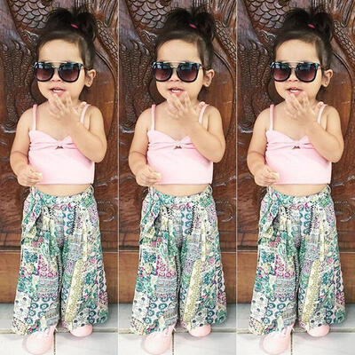 

Toddler Kids Baby Girl Vest Bow Tie Tops Wide Leg Floral Pants Leggings Clothes