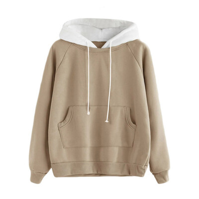 

Autumn Solid Color Long Sleeve Stitching Trend Plus Velvet Loose Sweater Stylish Hoodies Casual Tops
