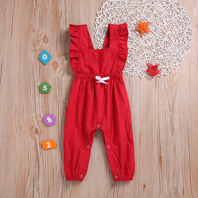 

Summer Infant Baby Boys&Girls Sleeveless Ruffles Solid Print Romper Jumpsuit