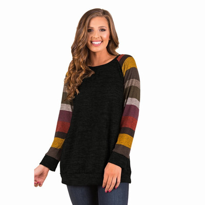 

Multi-color stitching round collar long-sleeved pullover sports leisure straight sweatshirt