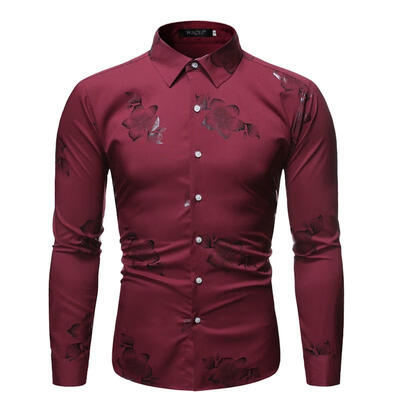 

Mens Long Sleeve Floral Shirt Casual Button Down Slim Fit Dress T-shirts