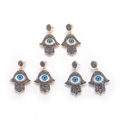 

Zinc Alloy Dangle Stud Earrings with Polymer Clay Rhinestone Resin Hamsa HandHand of FatimaHand of Miriam Golden Mixed Colo